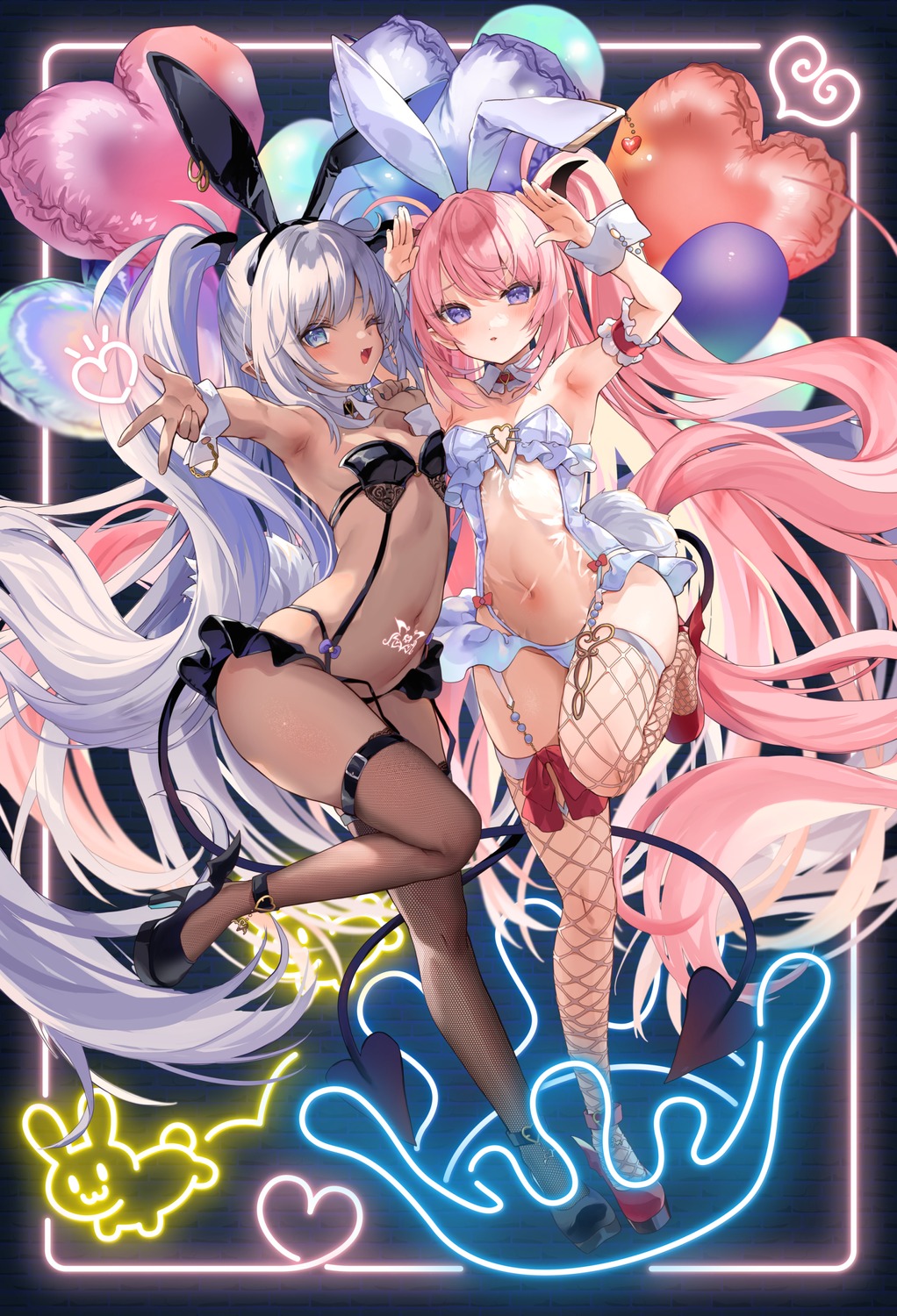 animal_ears bra bunny_ears bunny_girl cameltoe fishnets garter heels hippeastrum_hybridum pantsu pointy_ears see_through stockings tail tamano_kedama tattoo thighhighs wings