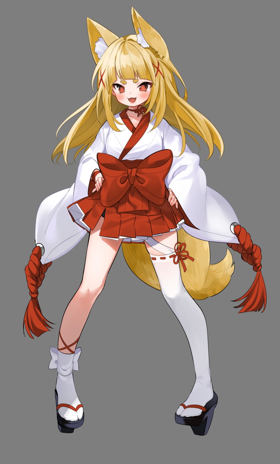 animal_ears kitsune miko tail thighhighs transparent_png xretakex