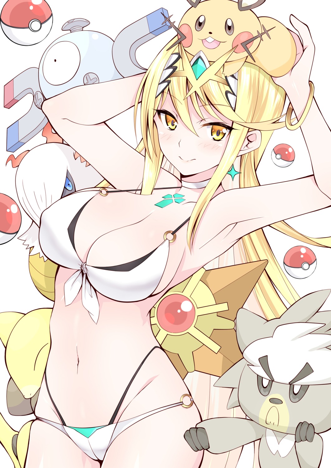 bikini cameltoe crossover daive erect_nipples hikari_(xenoblade_2) pokemon swimsuits xenoblade_(series) xenoblade_2