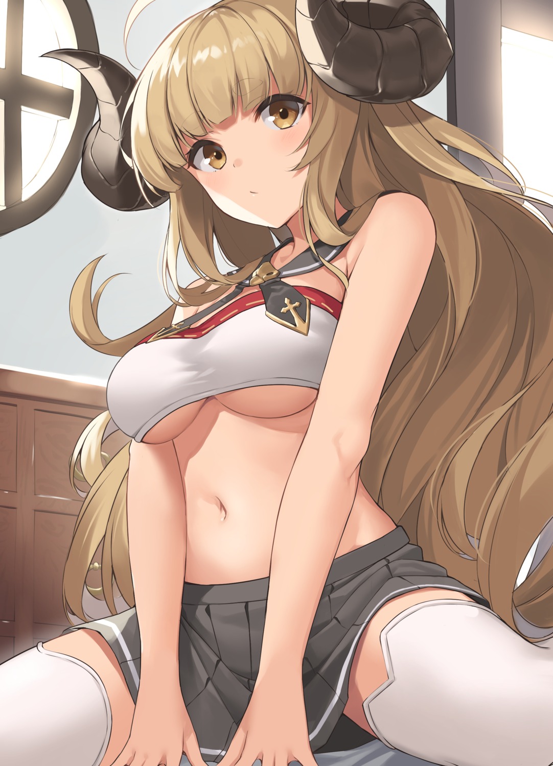 anila_(granblue_fantasy) granblue_fantasy horns no_bra suiroh thighhighs underboob