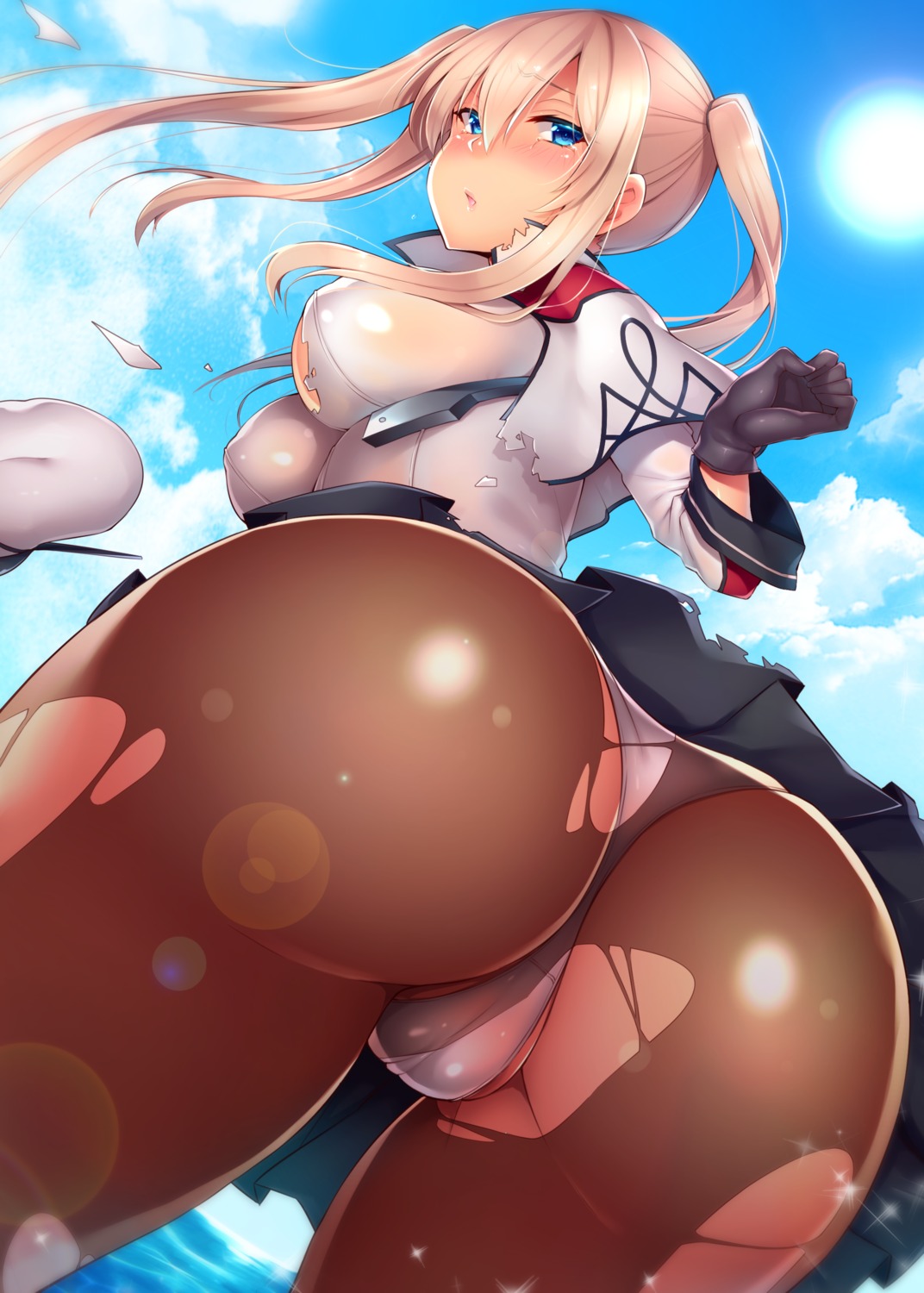 ass ayuteishoku cameltoe erect_nipples graf_zeppelin_(kancolle) kantai_collection pantsu pantyhose see_through skirt_lift torn_clothes uniform