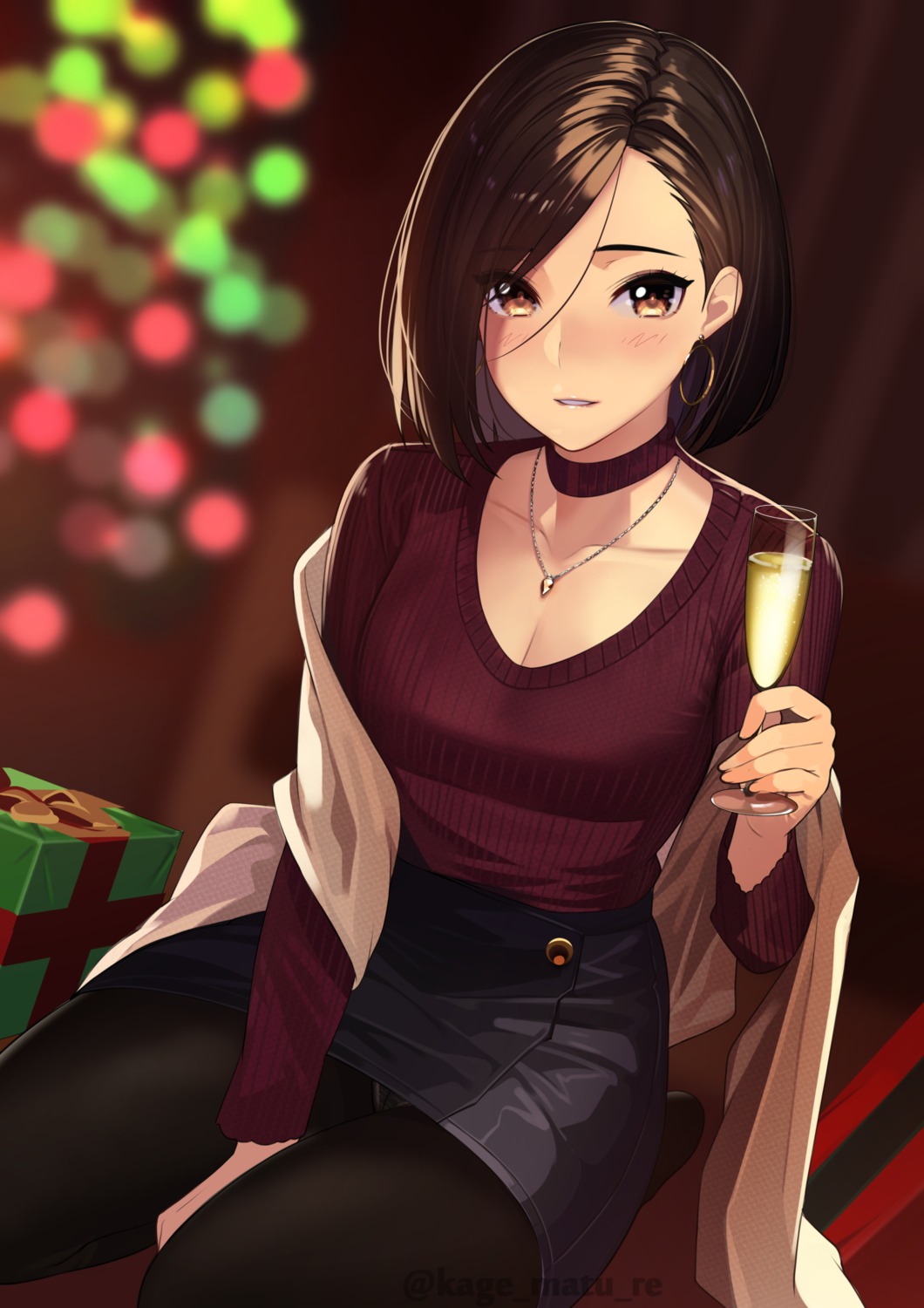 christmas cleavage kagematsuri pantsu pantyhose skirt_lift sweater