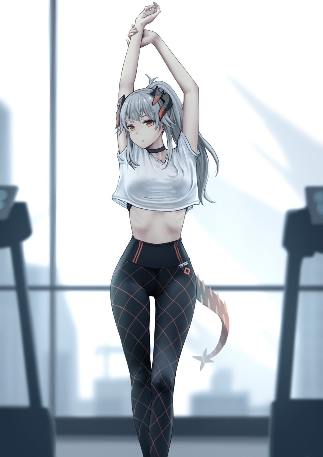 arknights bra dylannn horns saria_(arknights) shirt_lift tail