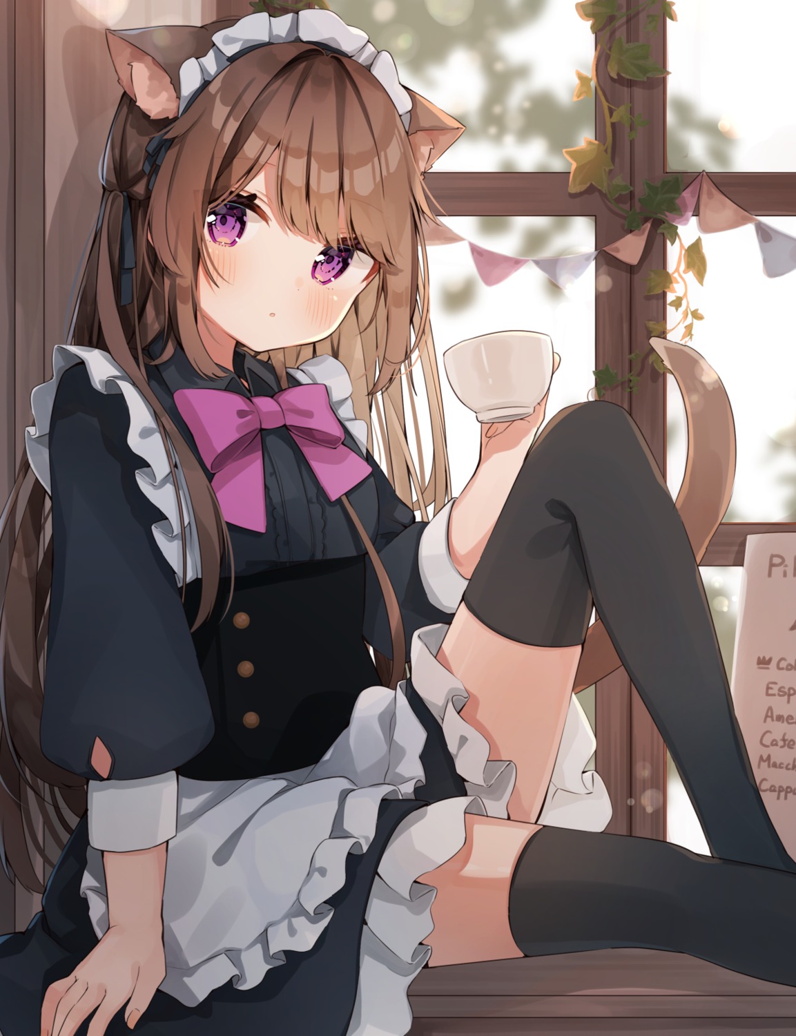 animal_ears maid nekomimi pirorikin skirt_lift tail thighhighs waitress