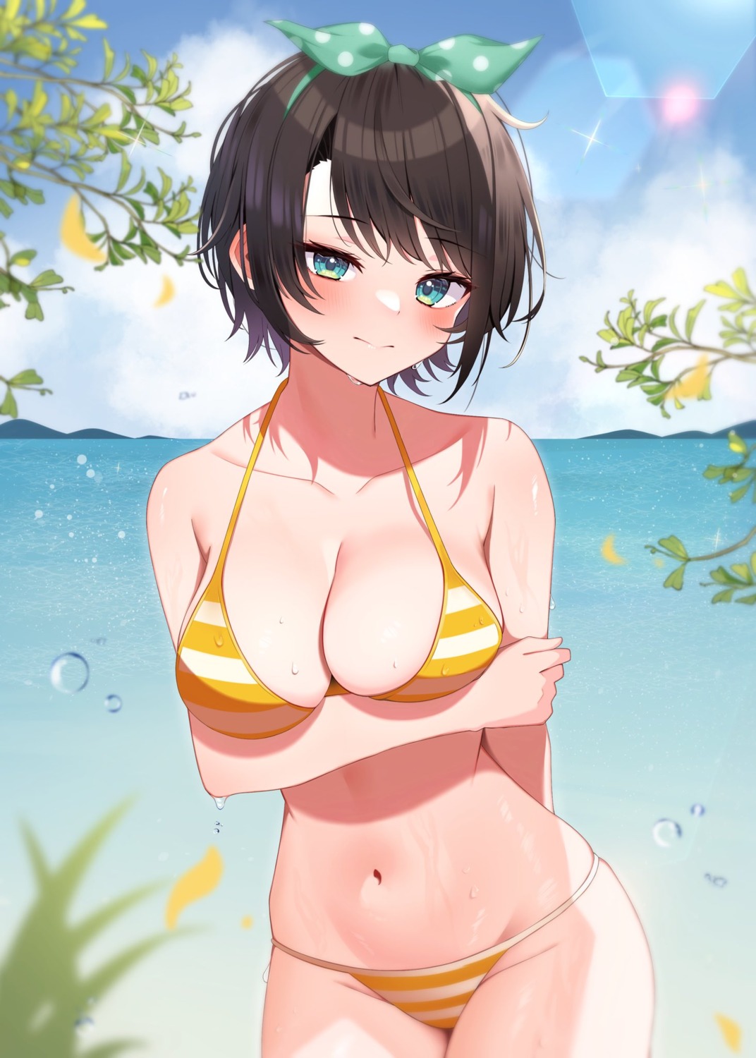 bikini breast_hold hololive oozora_subaru rei_(rei_9146) swimsuits wet