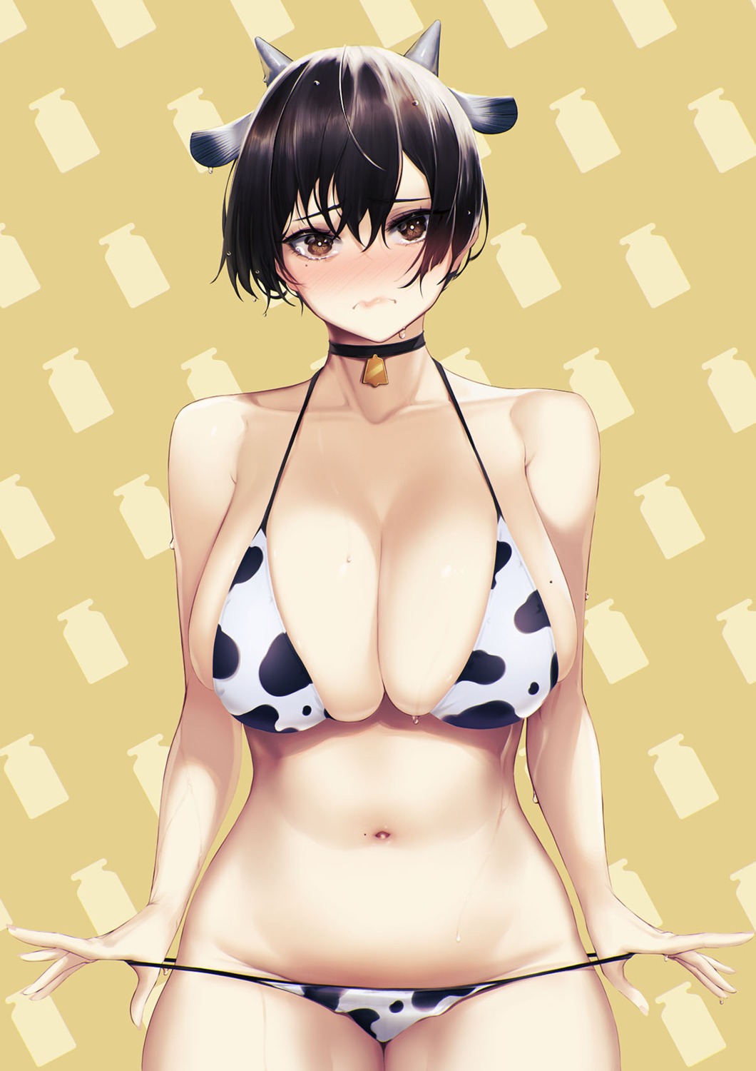 animal_ears bikini blueorca horns panty_pull swimsuits undressing