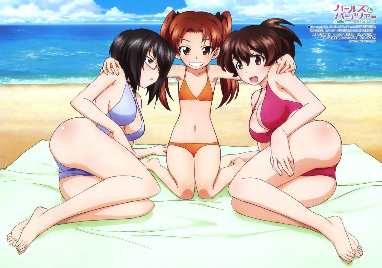 bikini cleavage feet girls_und_panzer itou_takeshi kadotani_anzu kawashima_momo koyama_yuzu megane swimsuits