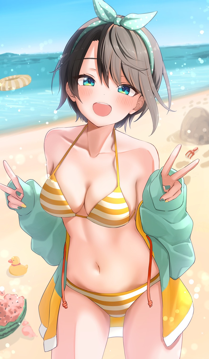 bikini hololive nogia_ki oozora_subaru open_shirt swimsuits