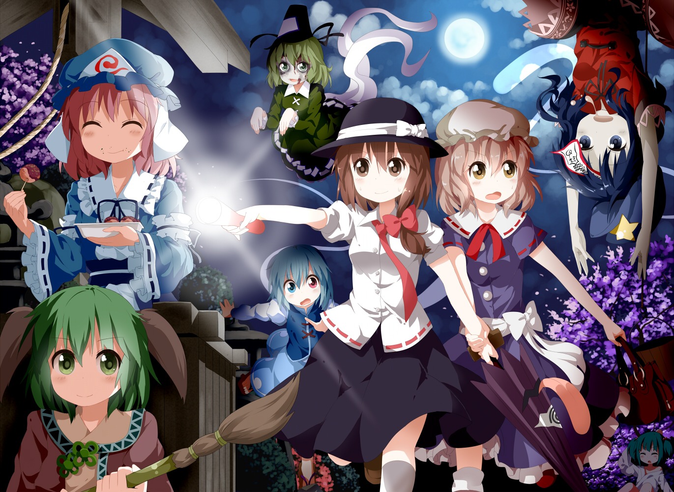 heterochromia kasodani_kyouko kisume maribel_han miyako_yoshika saigyouji_yuyuko soga_no_tojiko tatara_kogasa touhou tsurukou usami_renko