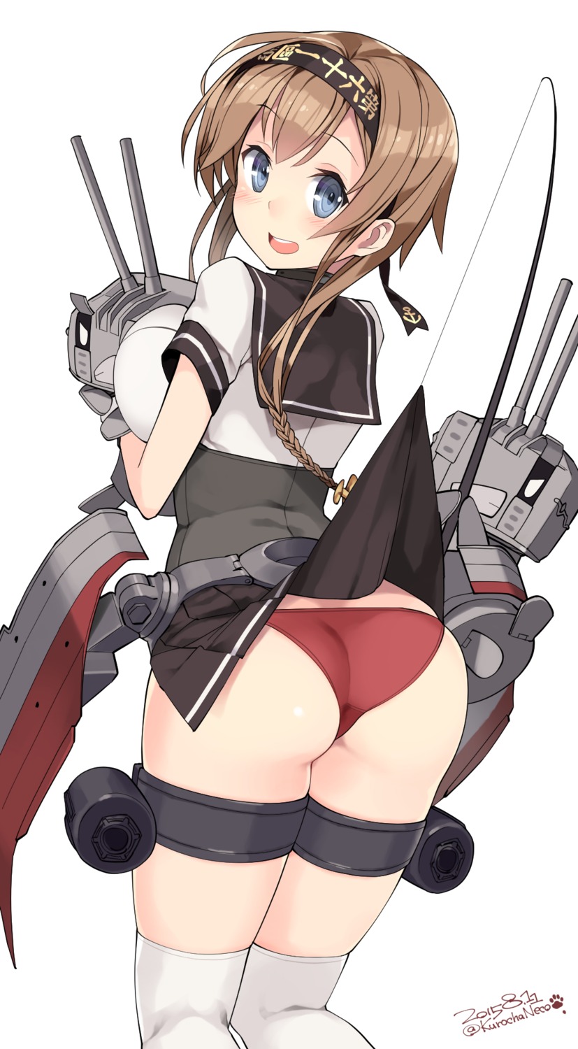 ass kantai_collection kuro_chairo_no_neko pantsu seifuku skirt_lift teruzuki_(kancolle) thighhighs