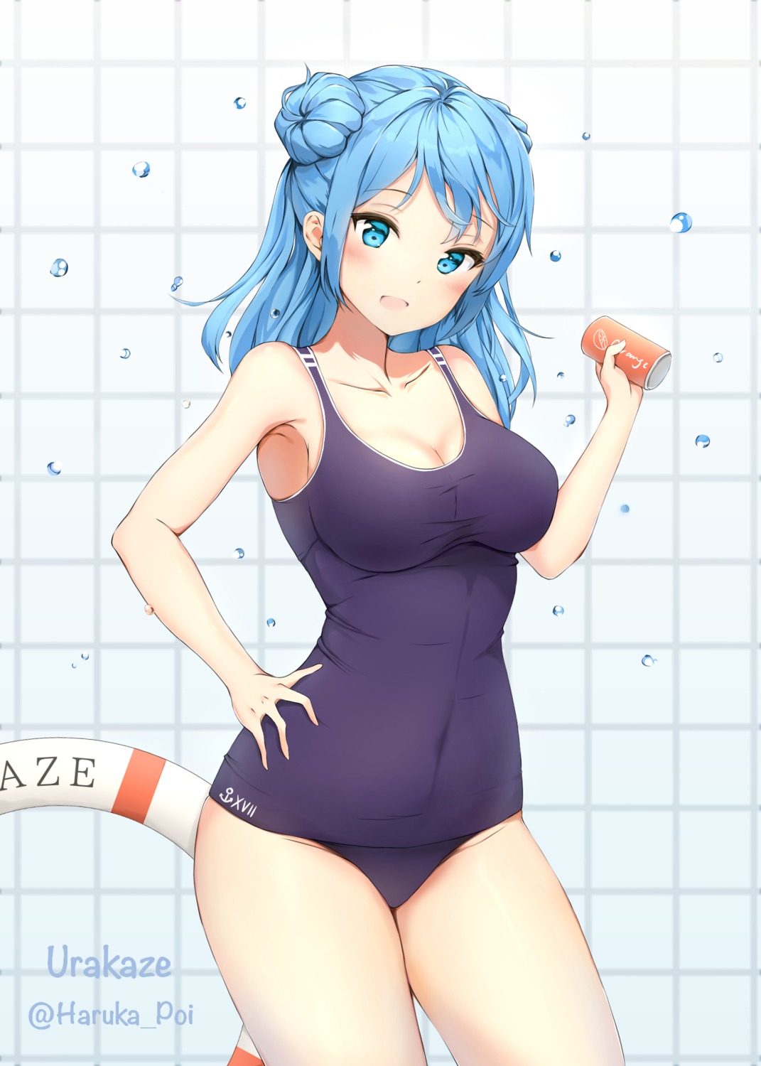 cleavage haruka_poi kantai_collection school_swimsuit swimsuits urakaze_(kancolle)