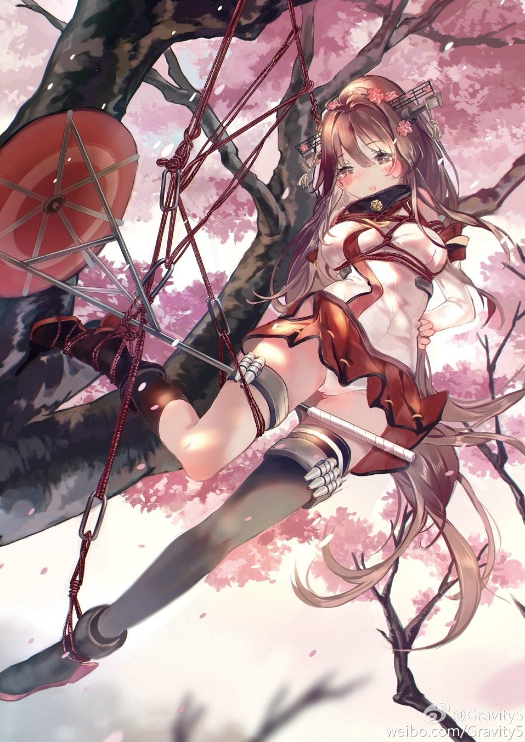 bondage bou_shaku kantai_collection pantsu thighhighs umbrella yamato_(kancolle)