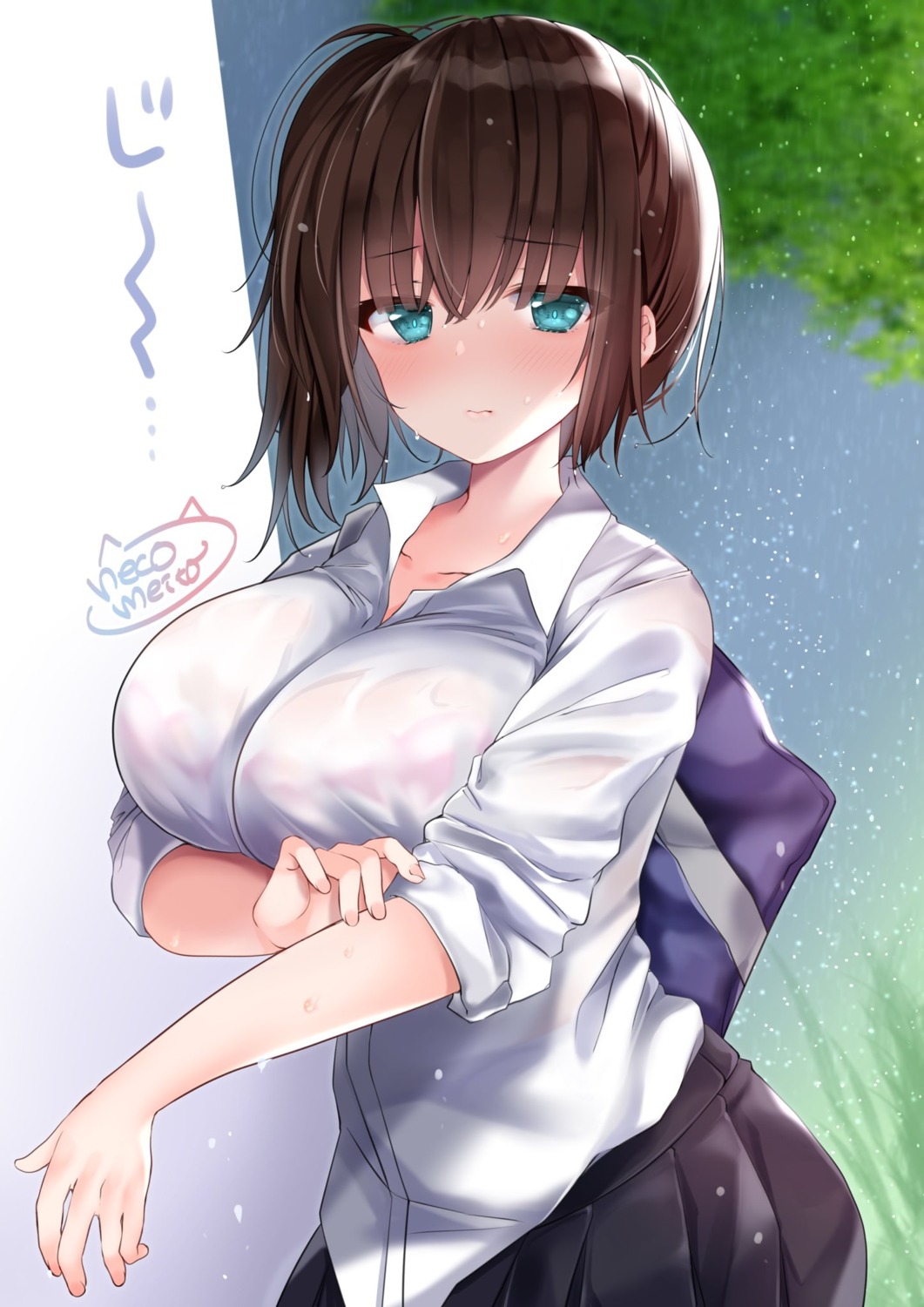 bra breast_hold neco_meito see_through seifuku wet_clothes