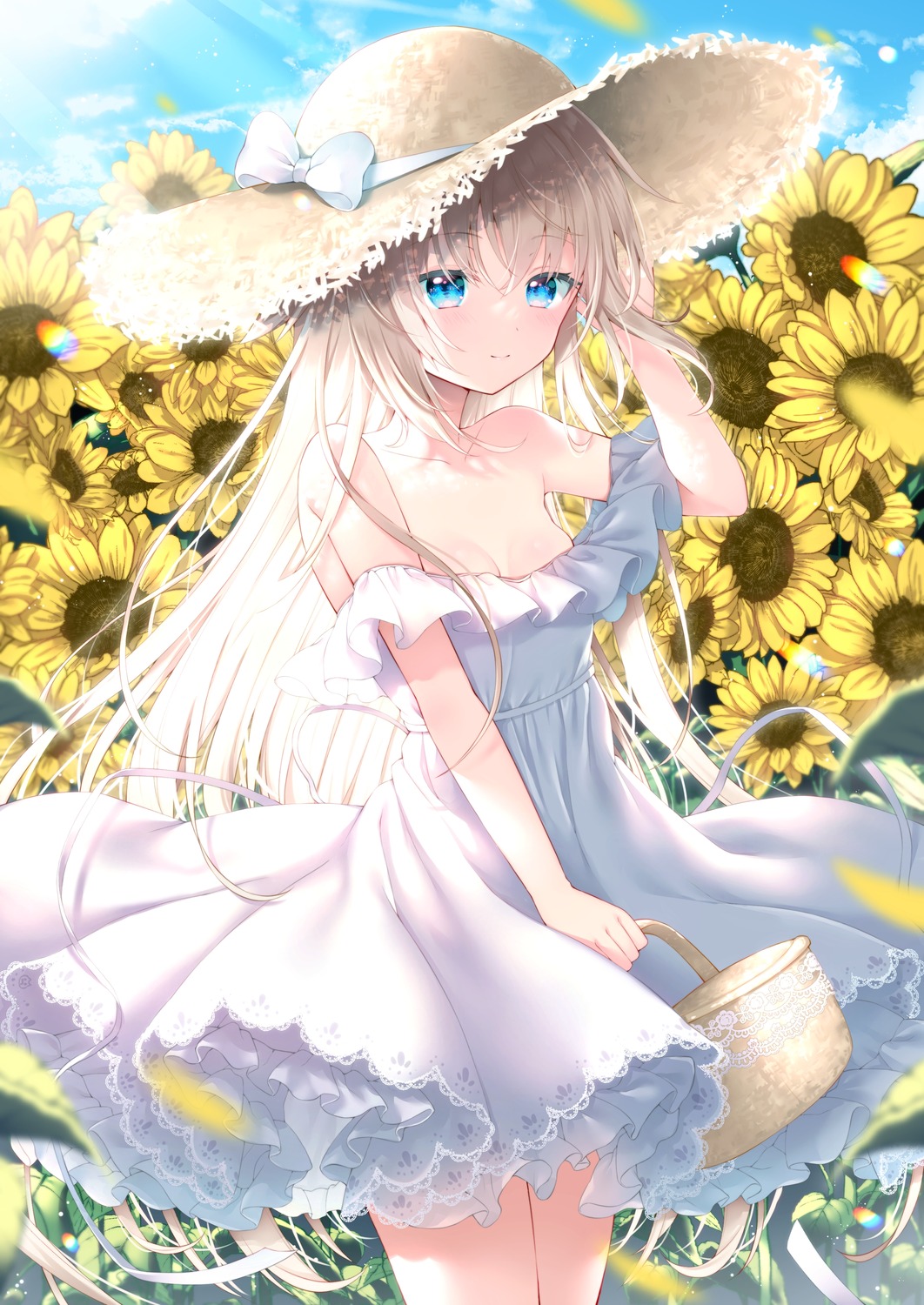 dress no_bra summer_dress uchuuneko