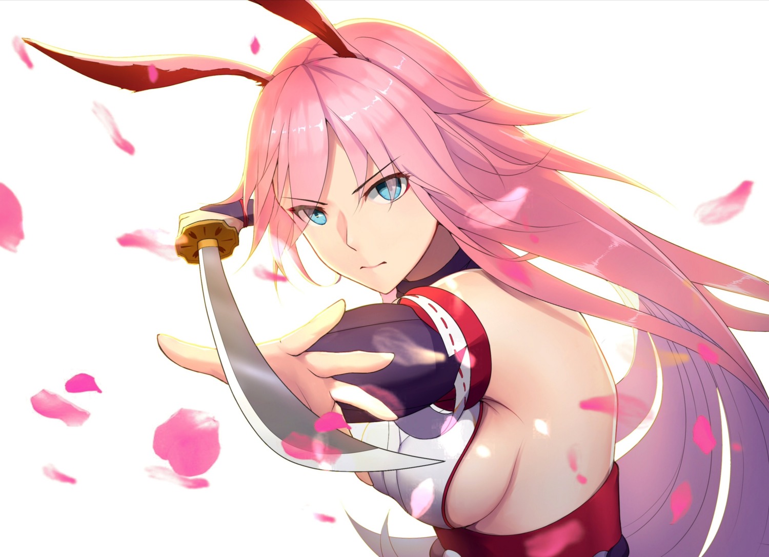 animal_ears benghuai_xueyuan bunny_ears honkai_impact japanese_clothes kouase no_bra sword yae_sakura_(benghuai_xueyuan)