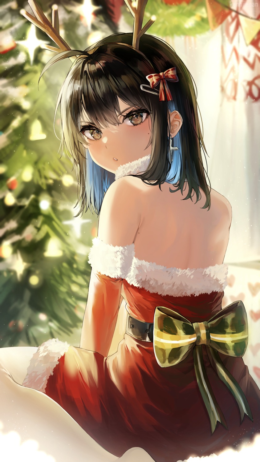 christmas dress horns irene_(kanniiepan) kanniiepan no_bra