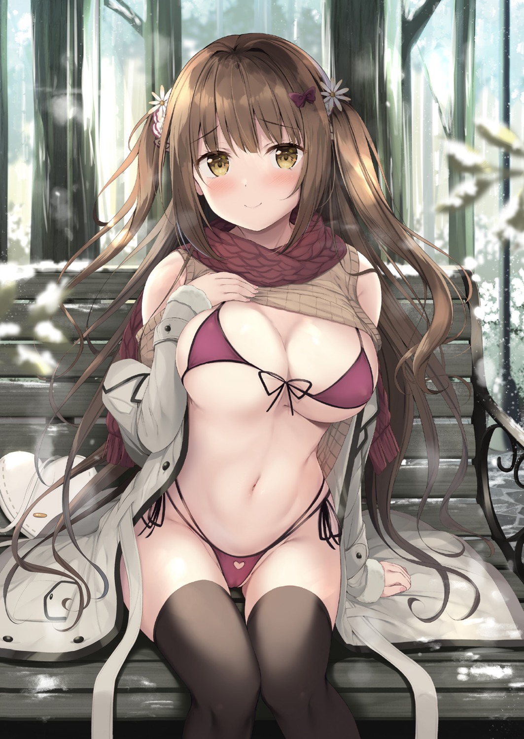 bikini cameltoe detexted erect_nipples shirt_lift sweater swimsuits thighhighs tomoo