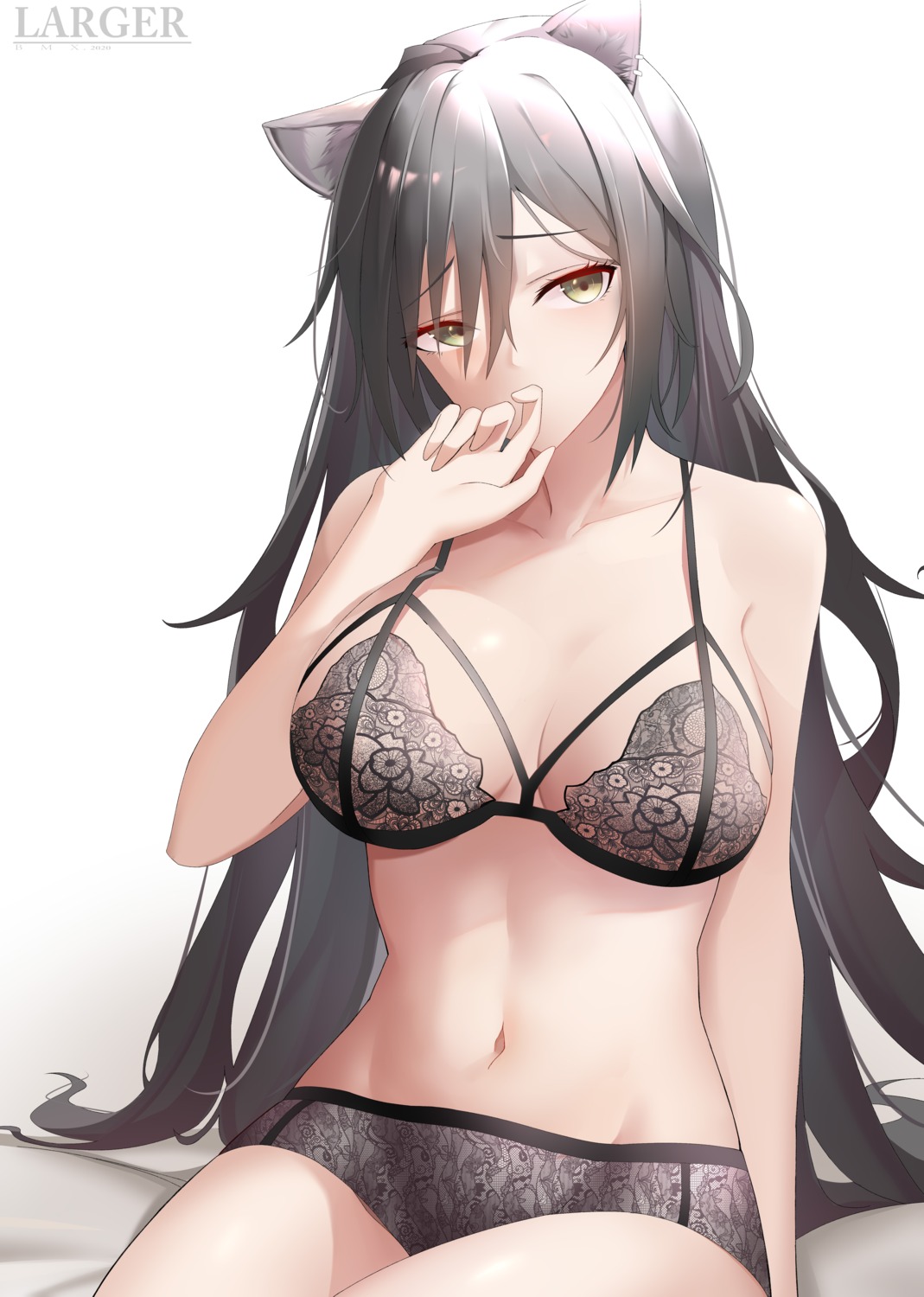 animal_ears arknights bra hun_shang lingerie nekomimi pantsu schwarz_(arknights)