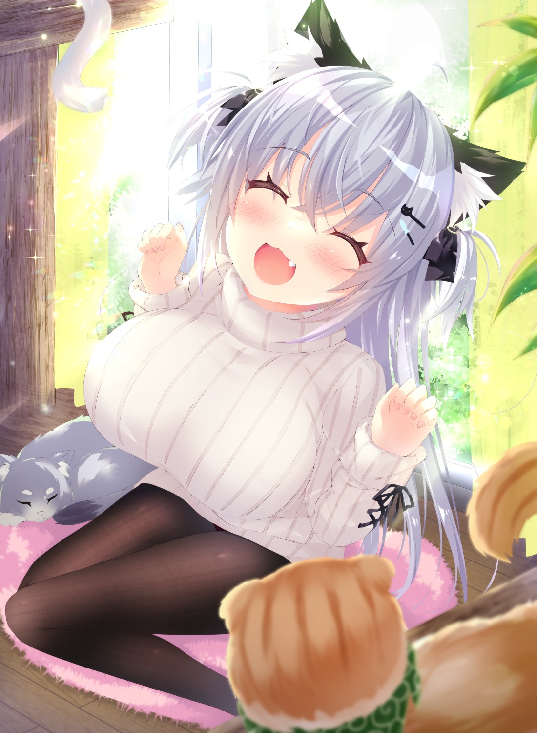 animal_ears dress neko nekomimi ojitea pantyhose sweater