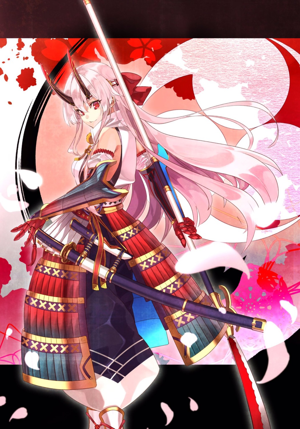 akamiso armor fate/grand_order horns japanese_clothes sword tomoe_gozen_(fate/grand_order)