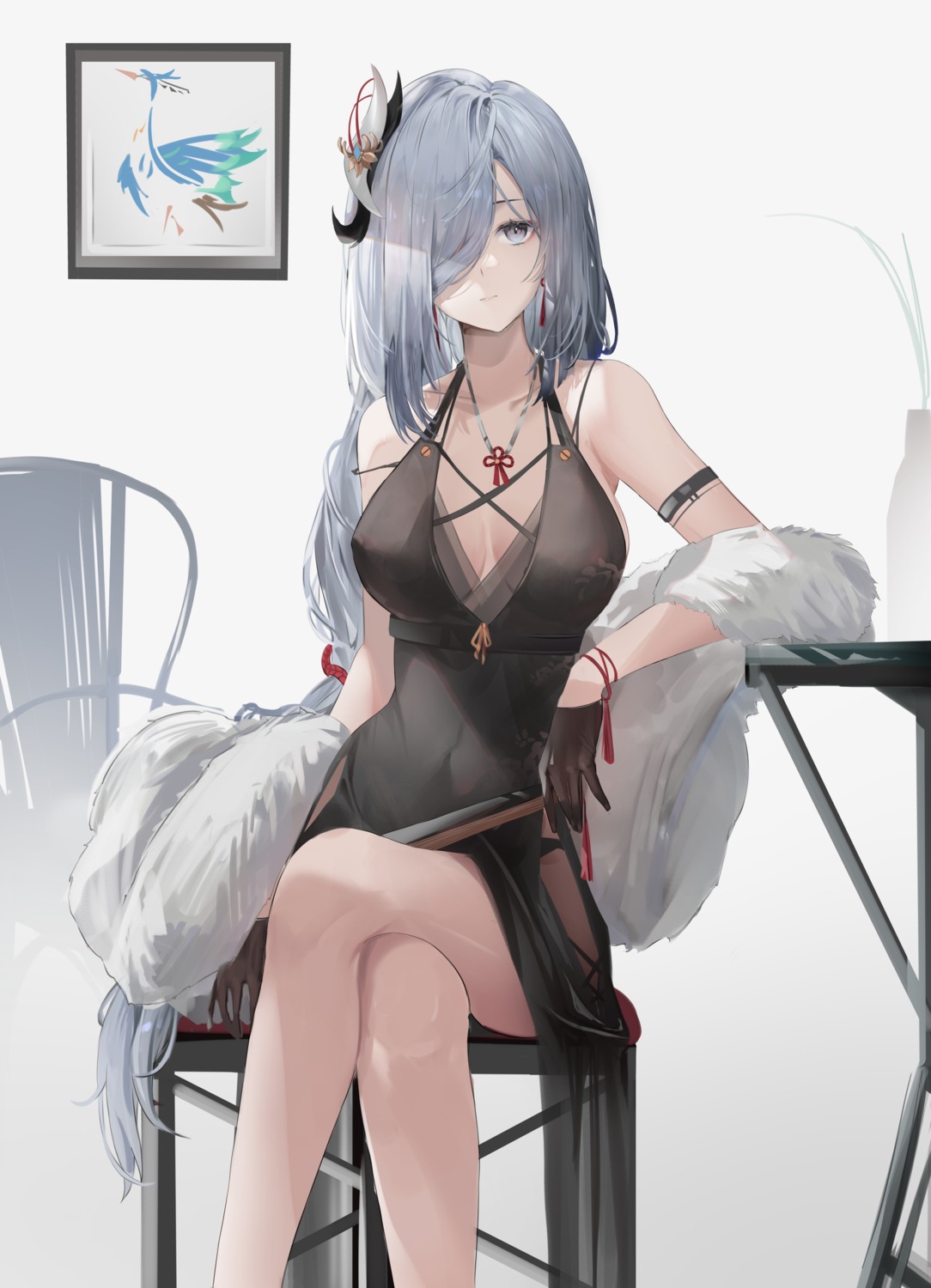 artist_revision dress genshin_impact jenmin12 no_bra see_through shenhe skirt_lift