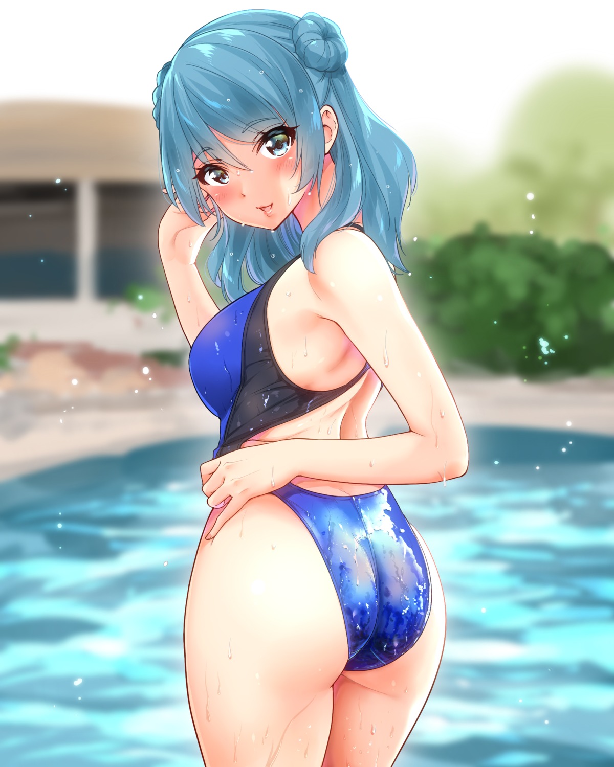 ass kantai_collection sarfata swimsuits urakaze_(kancolle) wet