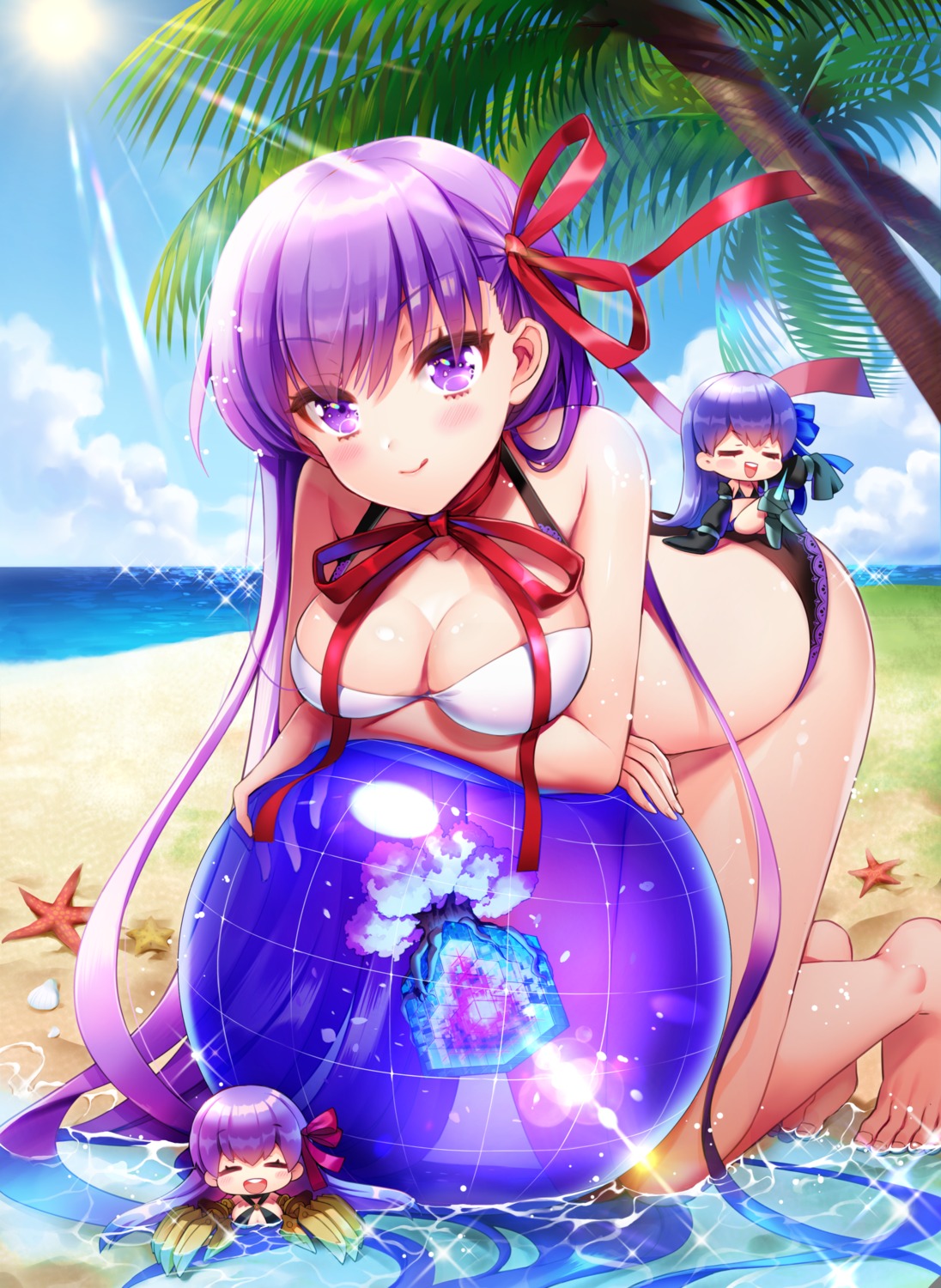 bb_(fate/extra_ccc) bikini breast_hold chibi fate/extra fate/extra_ccc fate/stay_night meltryllis passion_lip swimsuits wet wingtemple