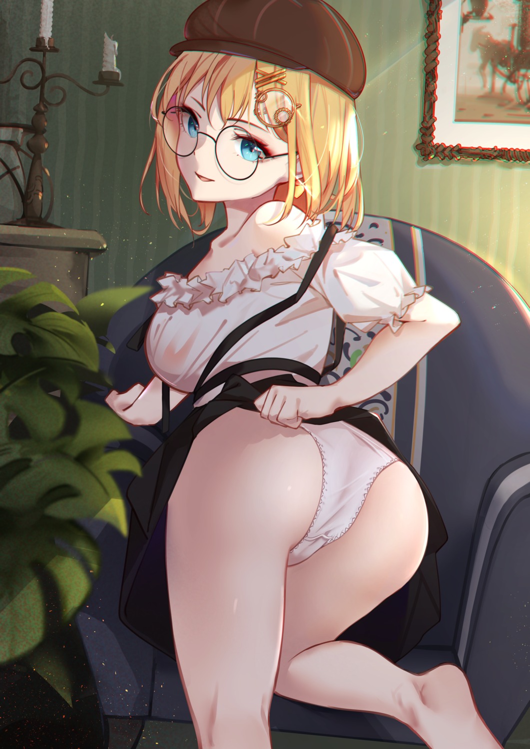 ass cameltoe faicha hololive hololive_english megane pantsu skirt_lift watson_amelia