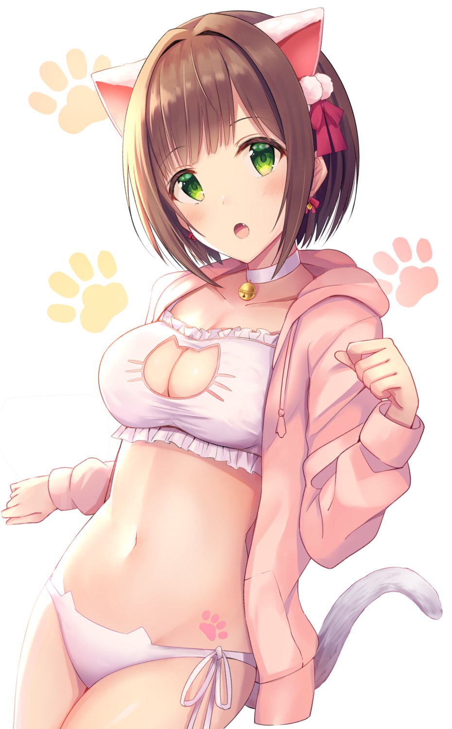 animal_ears bra cleavage lingerie maekawa_miku nekomimi open_shirt pantsu string_panties tail the_idolm@ster the_idolm@ster_cinderella_girls yurin