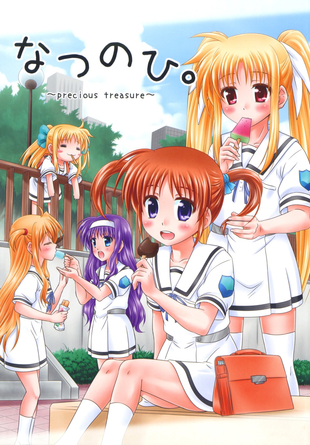 alicia_testarossa alisa_bannings fate_testarossa mahou_shoujo_lyrical_nanoha mahou_shoujo_lyrical_nanoha_innocent seifuku simpleclass takamachi_nanoha thighhighs tsukimura_suzuka yuri