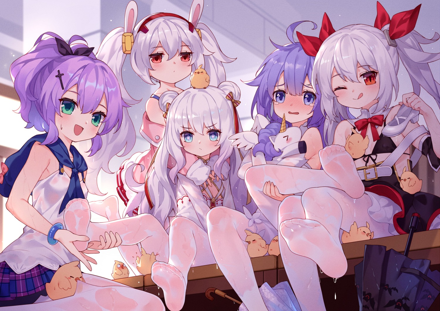 animal_ears azur_lane bikini_top bunny_ears dress feet javelin_(azur_lane) laffey_(azur_lane) le_malin_(azur_lane) loli manjuu_(azur_lane) pantyhose see_through skirt_lift swimsuits tsubasa_tsubasa unicorn_(azur_lane) vampire_(azur_lane) wet_clothes