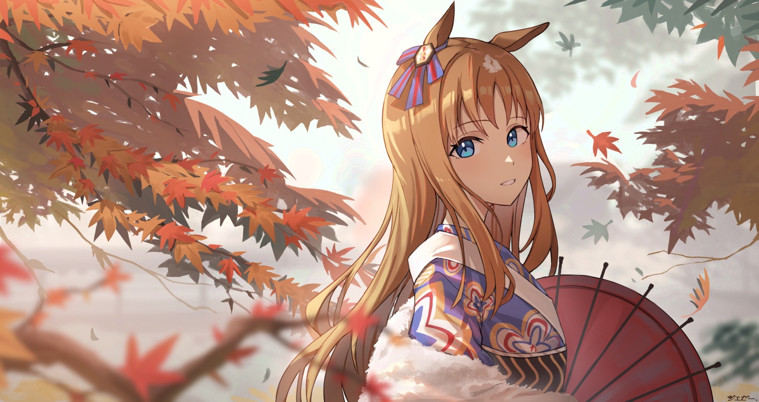 animal_ears grass_wonder_(umamusume) jeze kimono uma_musume_pretty_derby umbrella