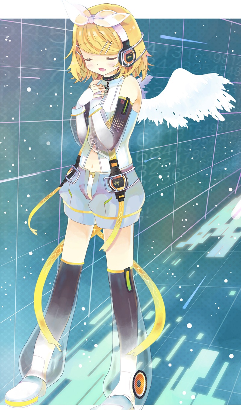 alitou headphones kagamine_rin rin_append thighhighs vocaloid wings