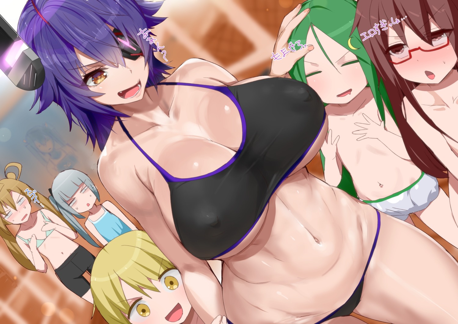 abukuma_(kancolle) bike_shorts bra erect_nipples eyepatch kantai_collection kasumi_(kancolle) kusaka_souji loli megane mochizuki_(kancolle) nagatsuki_(kancolle) pantsu satsuki_(kancolle) tenryuu_(kancolle) topless underboob zuikaku_(kancolle)