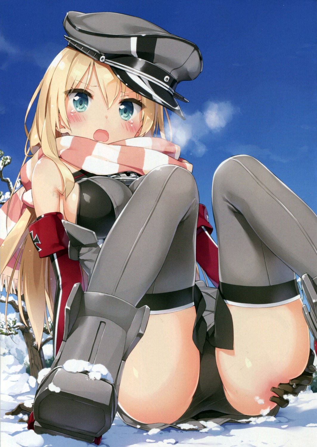 bismarck_(kancolle) kani_biimu kantai_collection luminocity pantsu thighhighs uniform