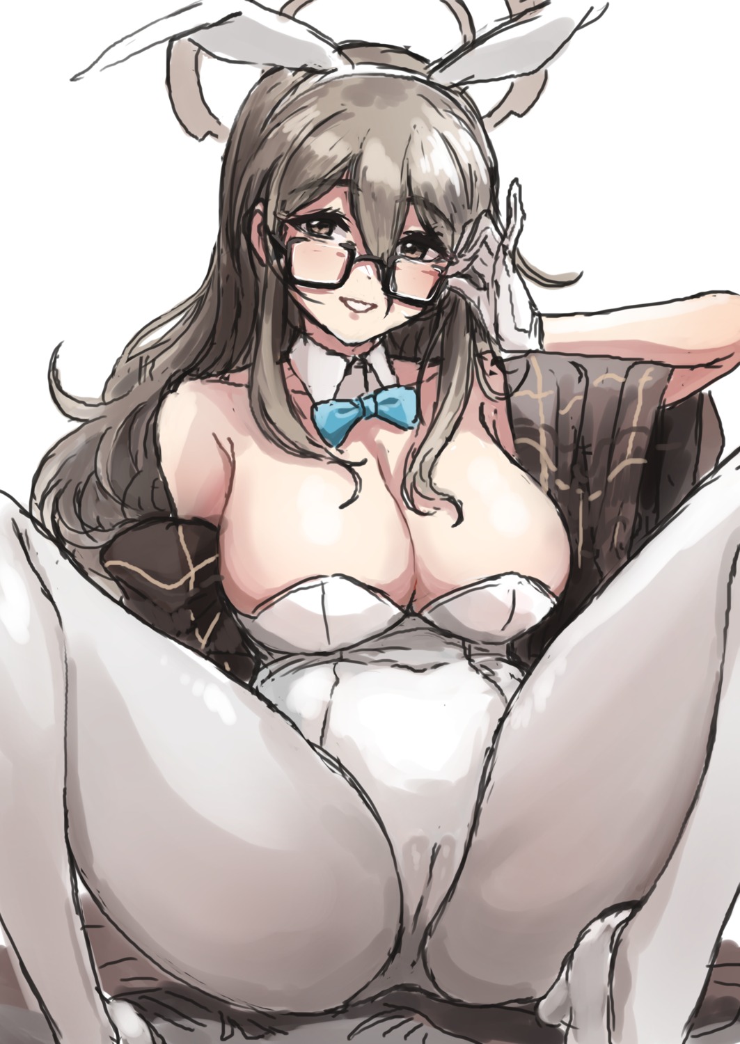 animal_ears blue_archive bunny_ears bunny_girl cameltoe heels megane murokasa_akane no_bra pantyhose sketch ushimochi