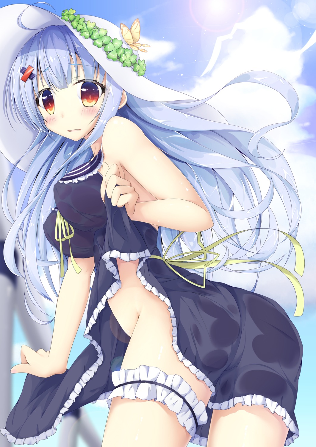 ass dress erect_nipples garter maritaki no_bra nopan see_through summer_dress wet_clothes