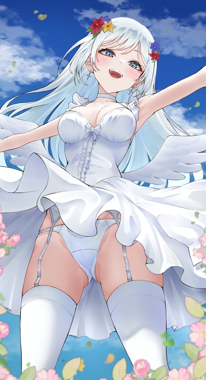 angel dress lds_(dstwins97) pantsu skirt_lift stockings thighhighs wings