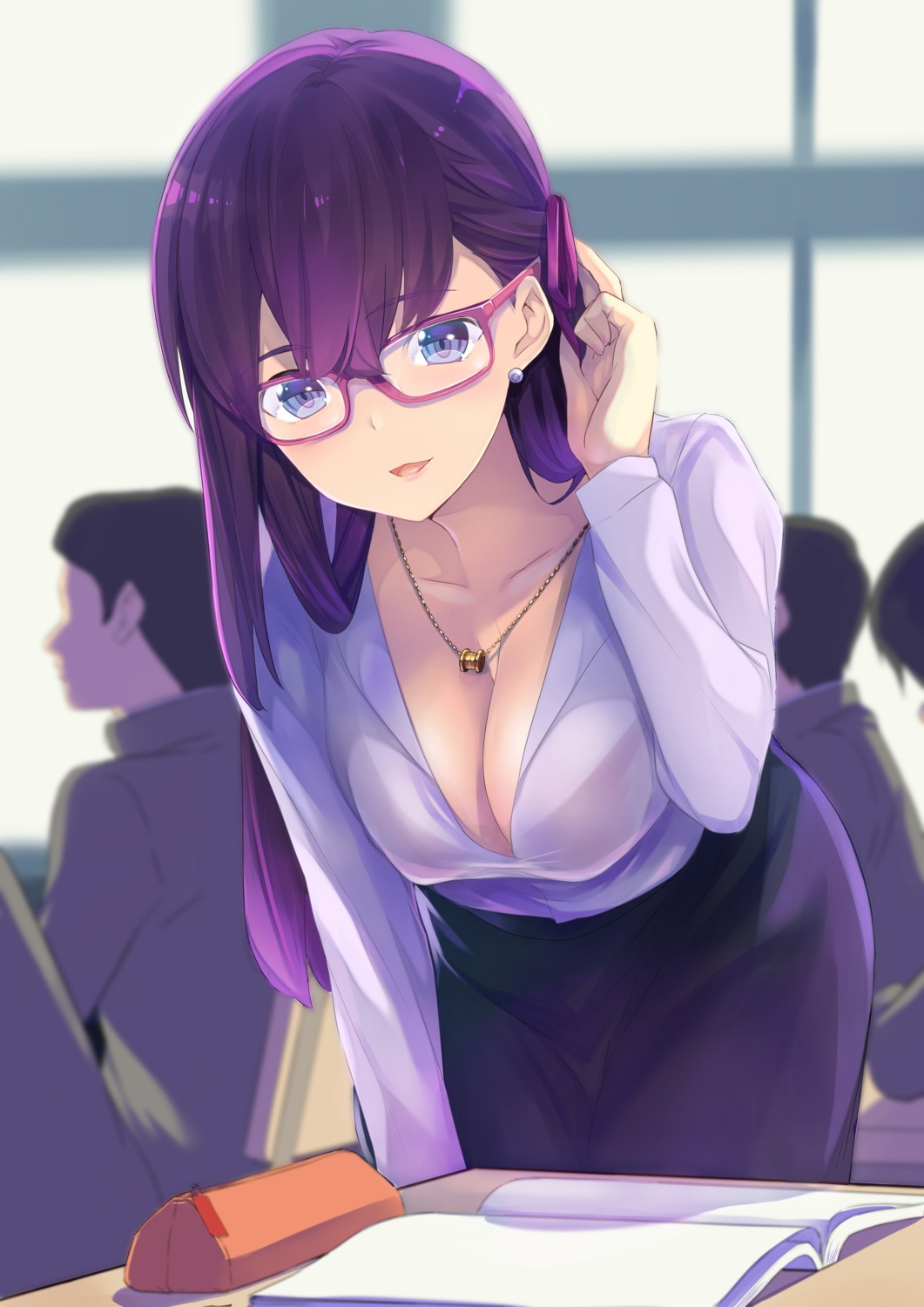 bra cleavage fate/stay_night matou_sakura megane open_shirt see_through tsukamori_shuuji