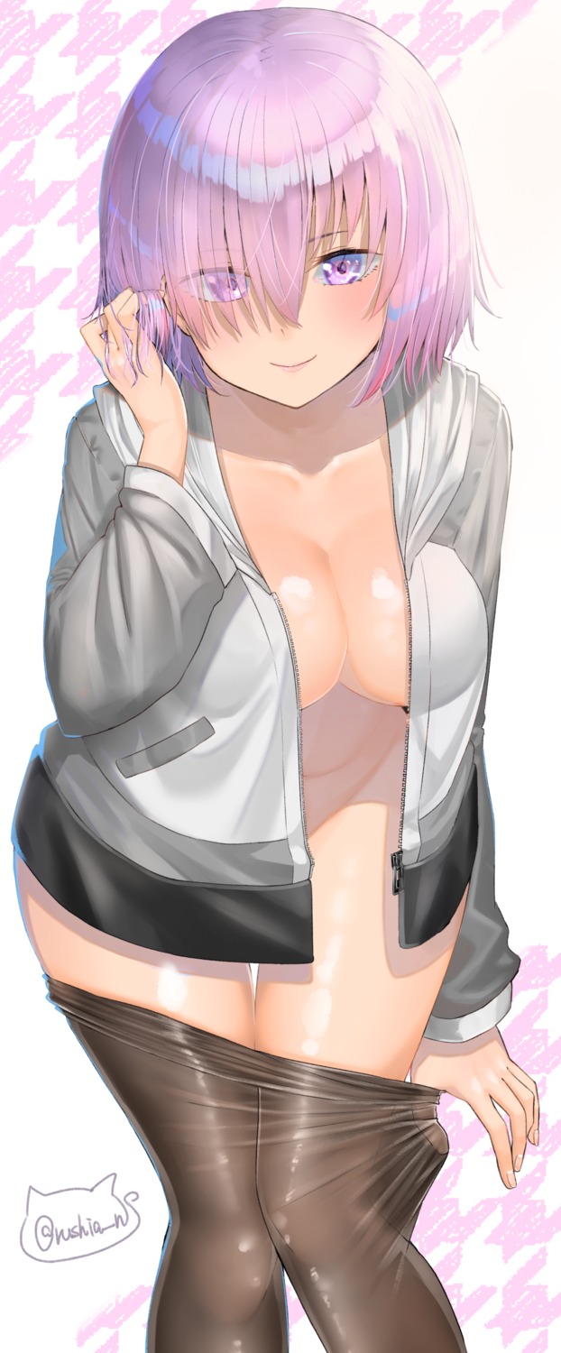 bottomless fate/grand_order mash_kyrielight no_bra open_shirt pantyhose rushian undressing