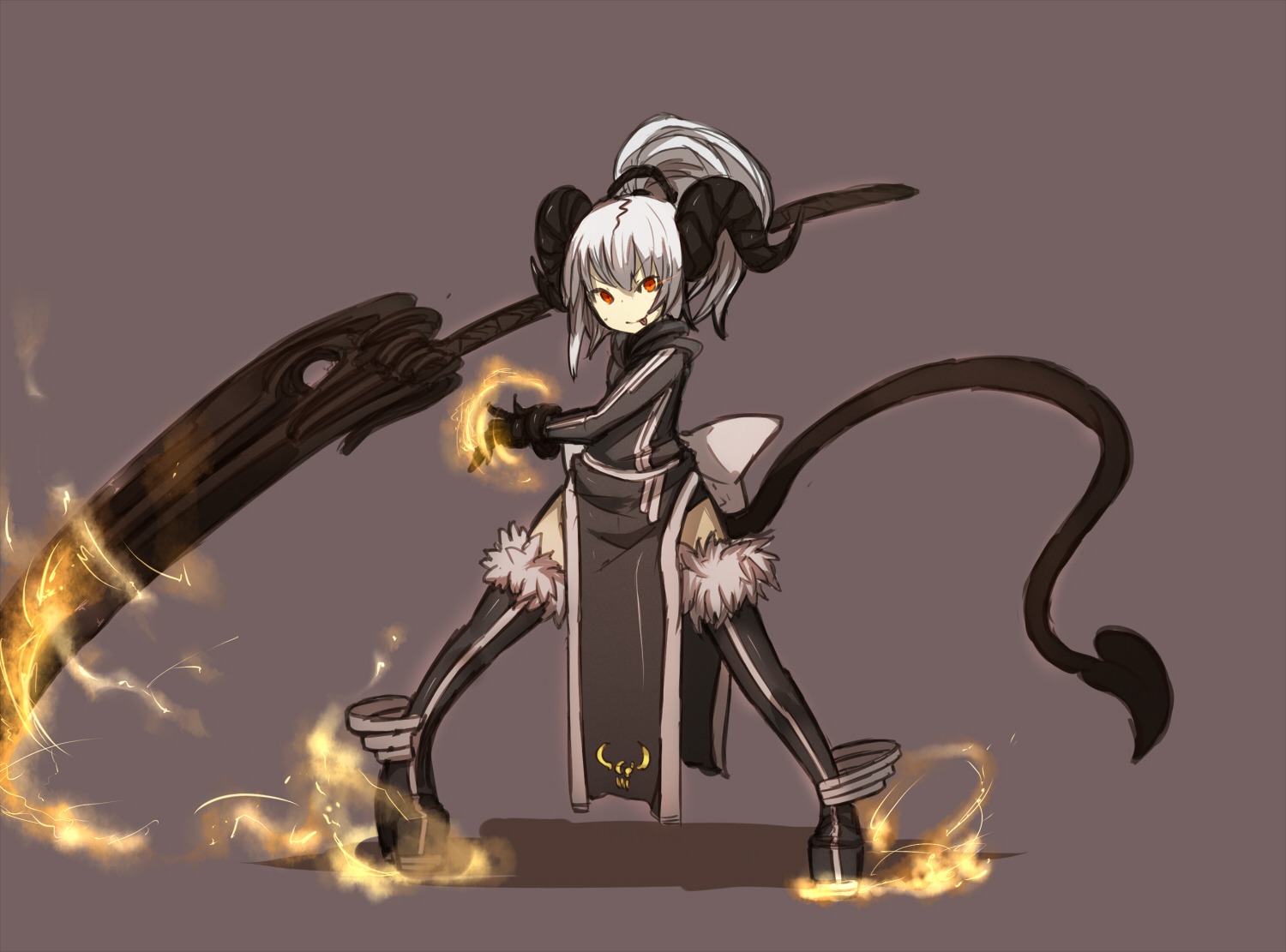 devil horns shirogane_usagi tail thighhighs weapon