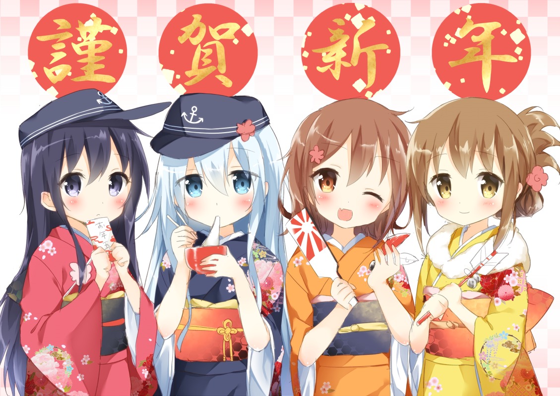 akatsuki_(kancolle) hibiki_(kancolle) ikazuchi_(kancolle) inazuma_(kancolle) japanese_clothes kantai_collection kimono masuishi_kinoto