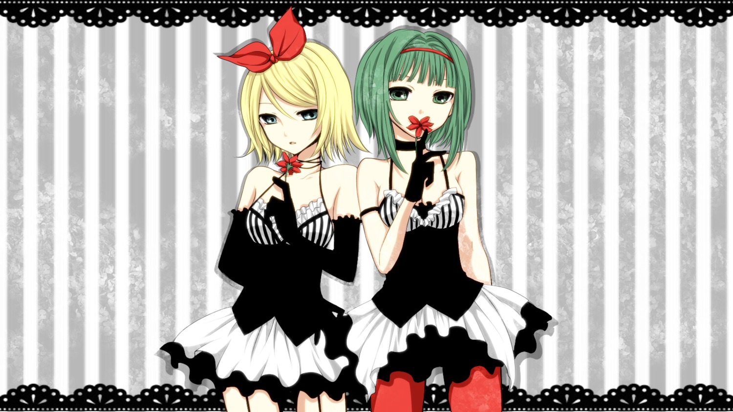 dress gumi kagamine_rin pantyhose stockings thighhighs vocaloid wallpaper yayoi