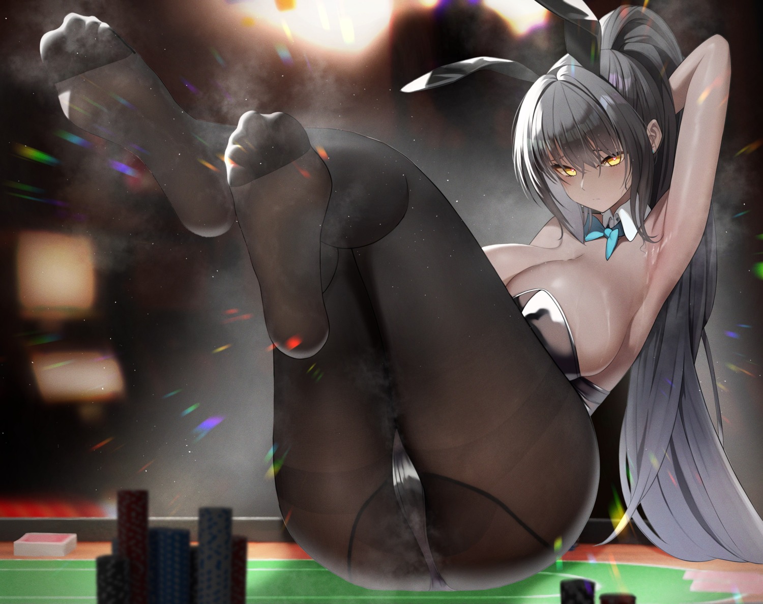 animal_ears blue_archive bunny_ears bunny_girl feet kakudate_karin no_bra pantyhose ursica