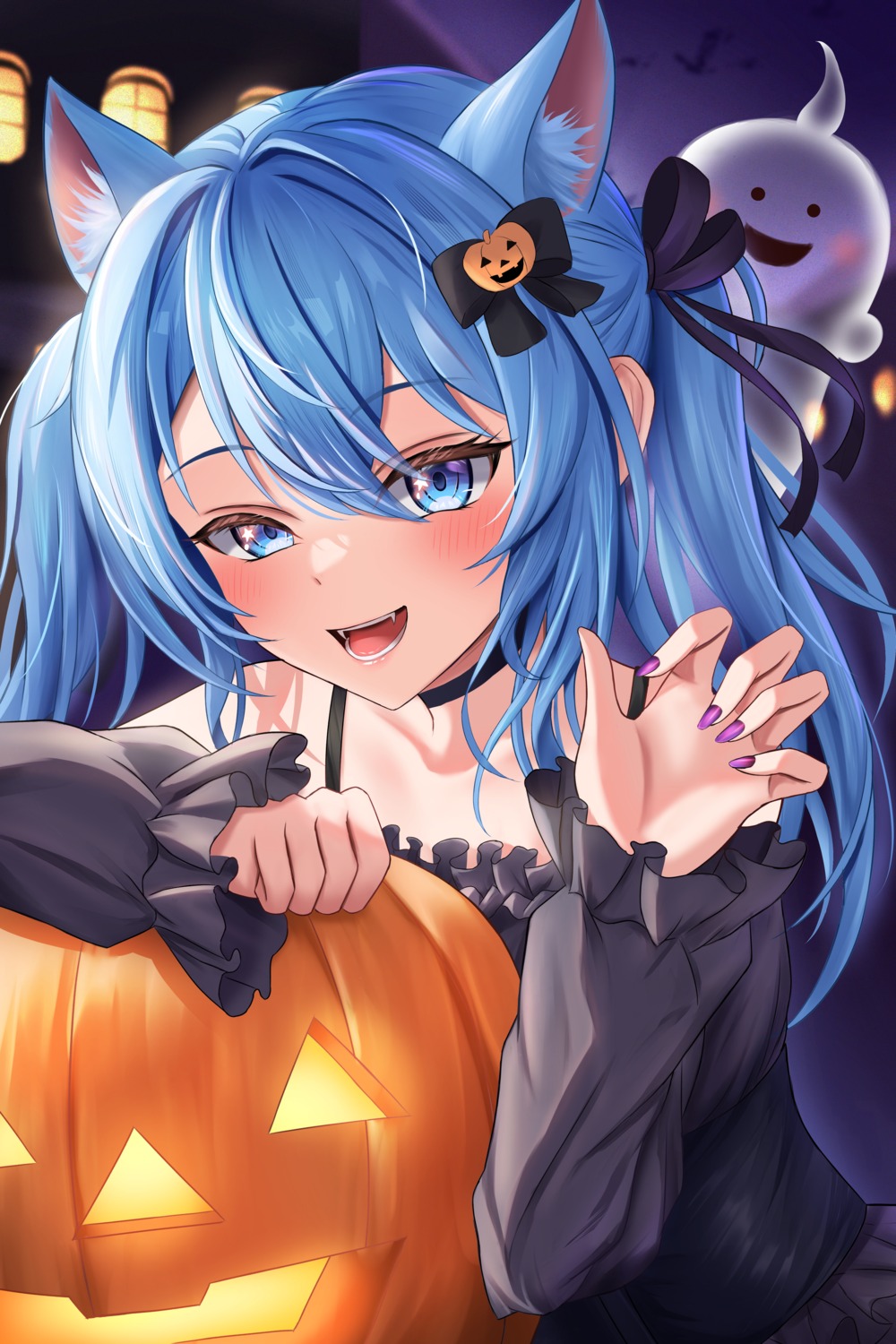 animal_ears dress halloween hololive hoshimachi_suisei nekomimi shouhaku