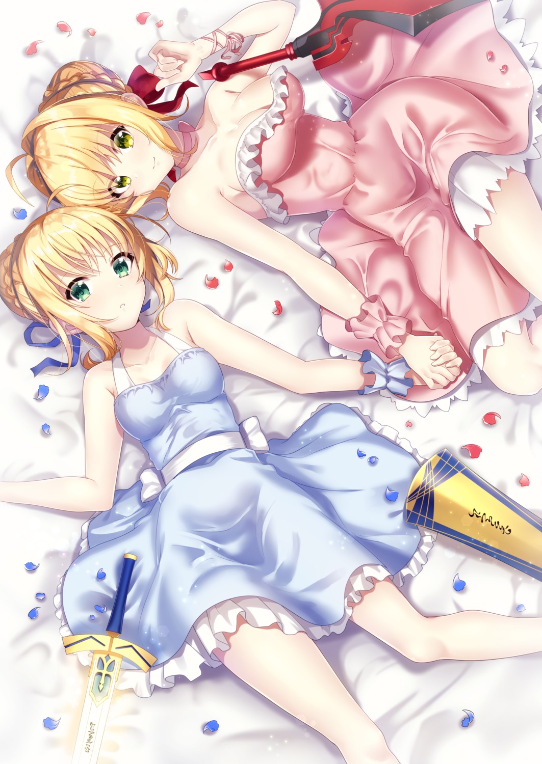 cleavage dress fate/grand_order ichiren_namiro saber saber_extra sword