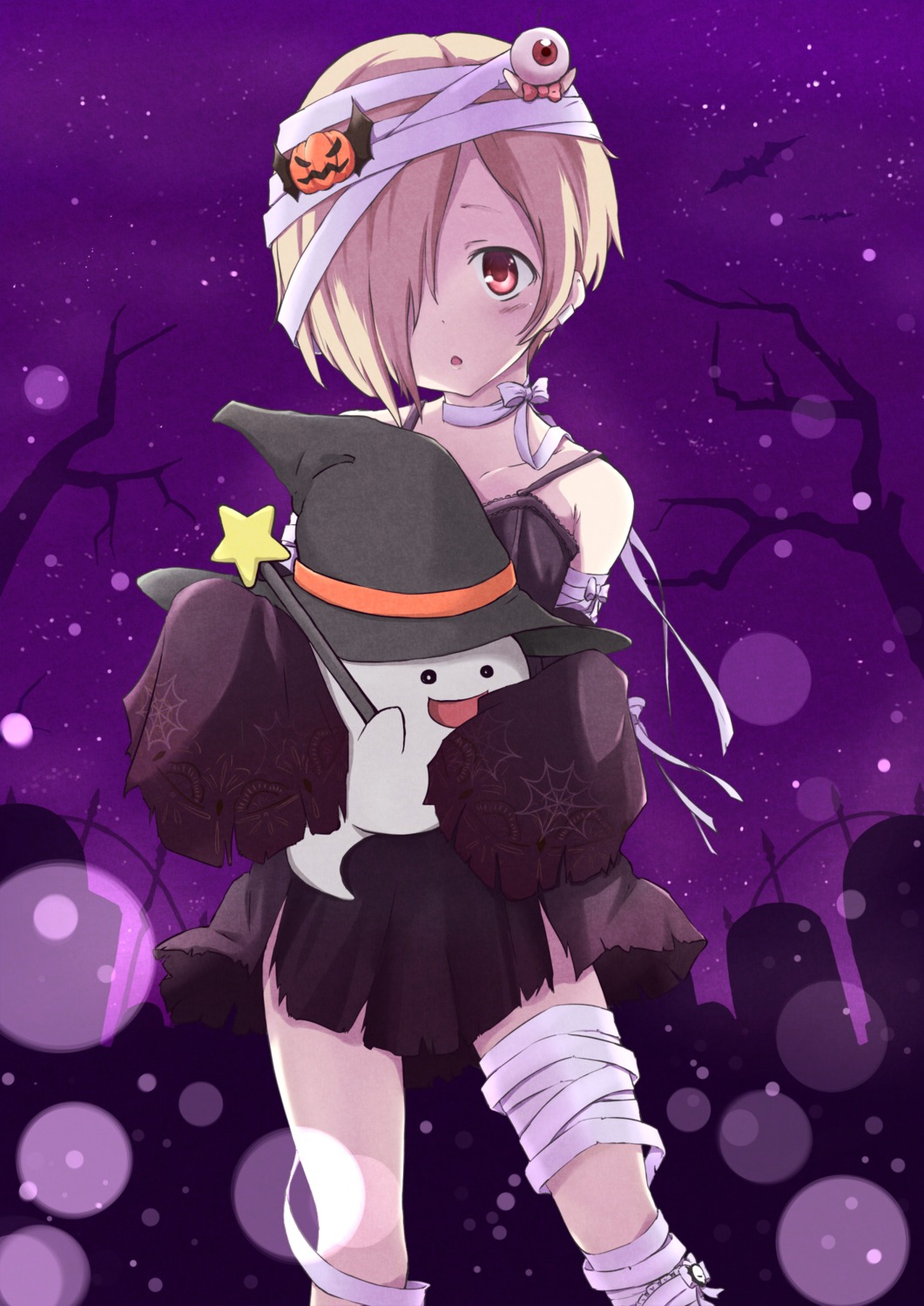 bandages dress halloween mokichi812 shirasaka_koume the_idolm@ster the_idolm@ster_cinderella_girls torn_clothes