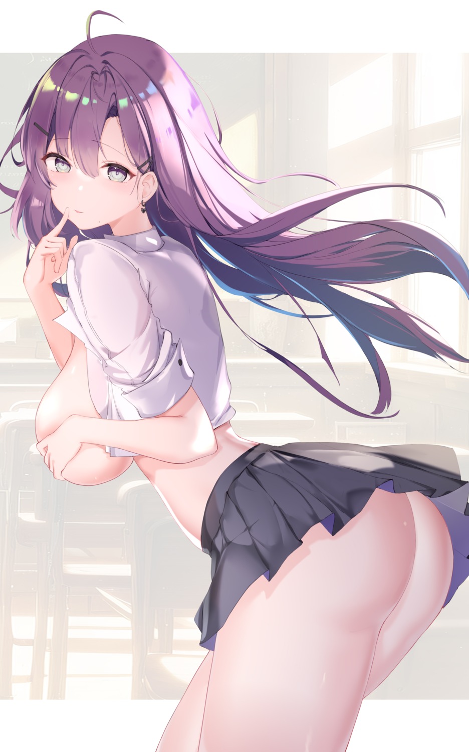 ass breasts closers no_bra nopan open_shirt seifuku skirt_lift usagi_poi