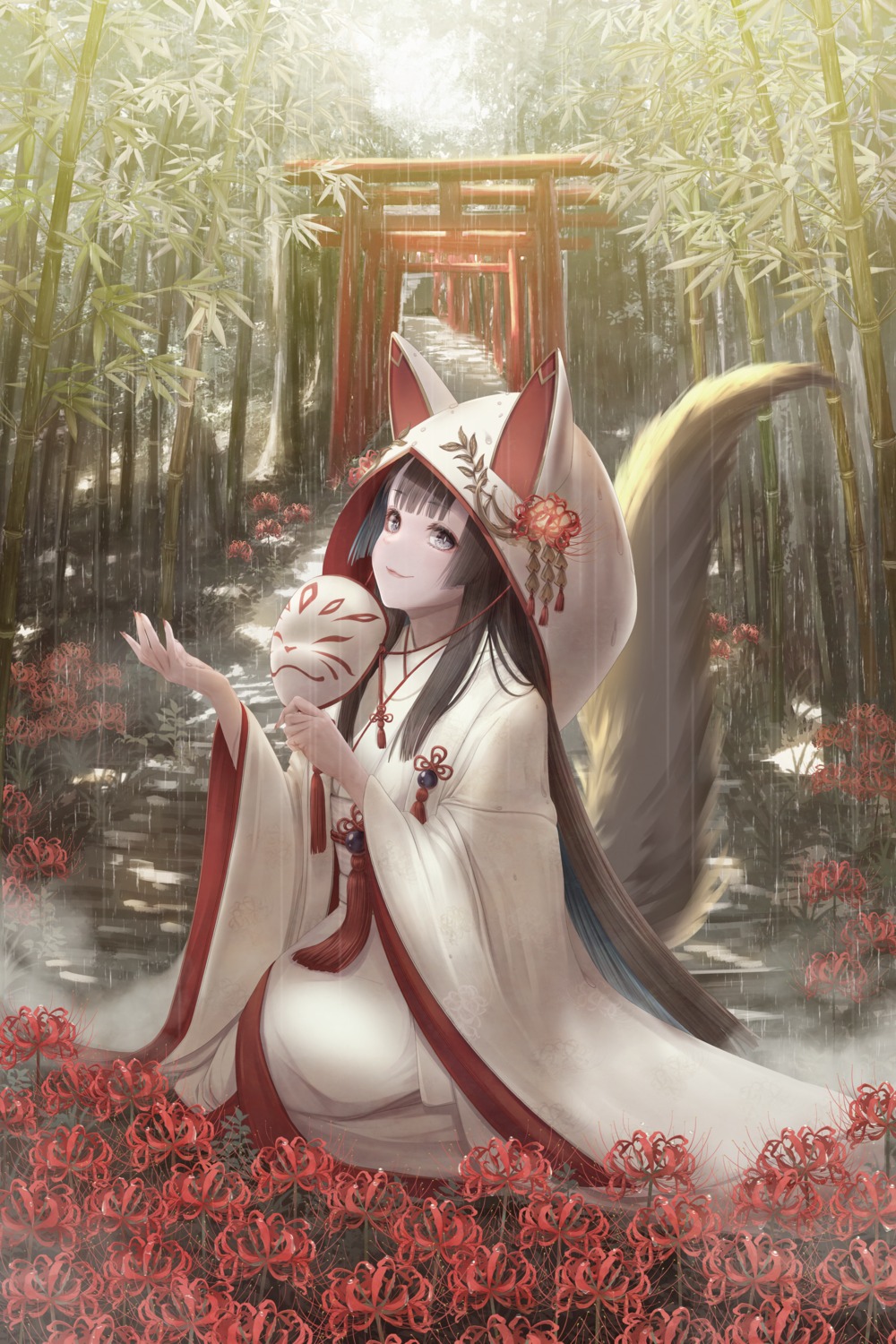 animal_ears ginsetsu japanese_clothes kitsune nina_(maururururu) shadowverse tail