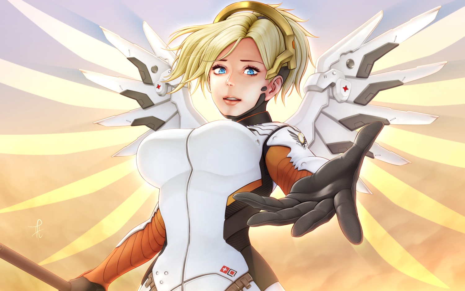 bodysuit horiishi_horuto mercy_(overwatch) overwatch wallpaper wings